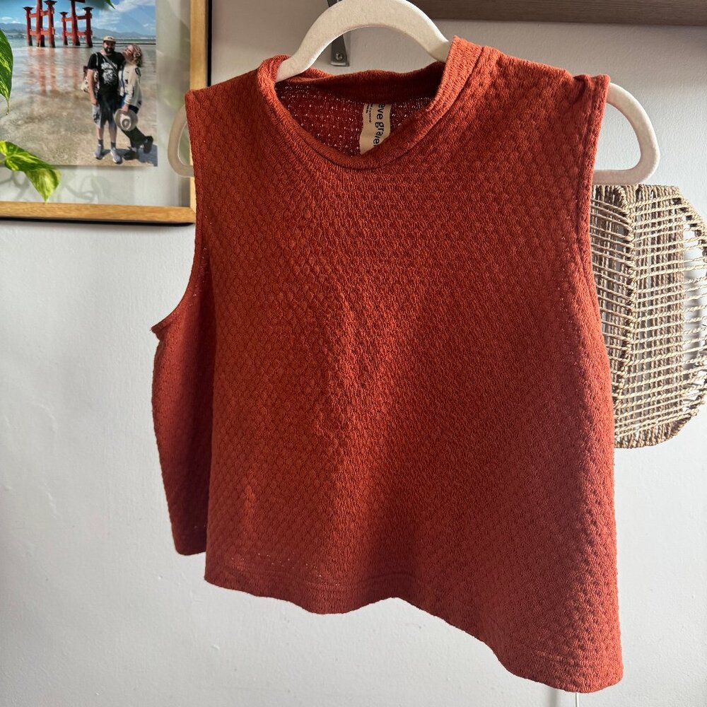 Eve Gravel Textured Orange Sleeveless Mock Neck Top